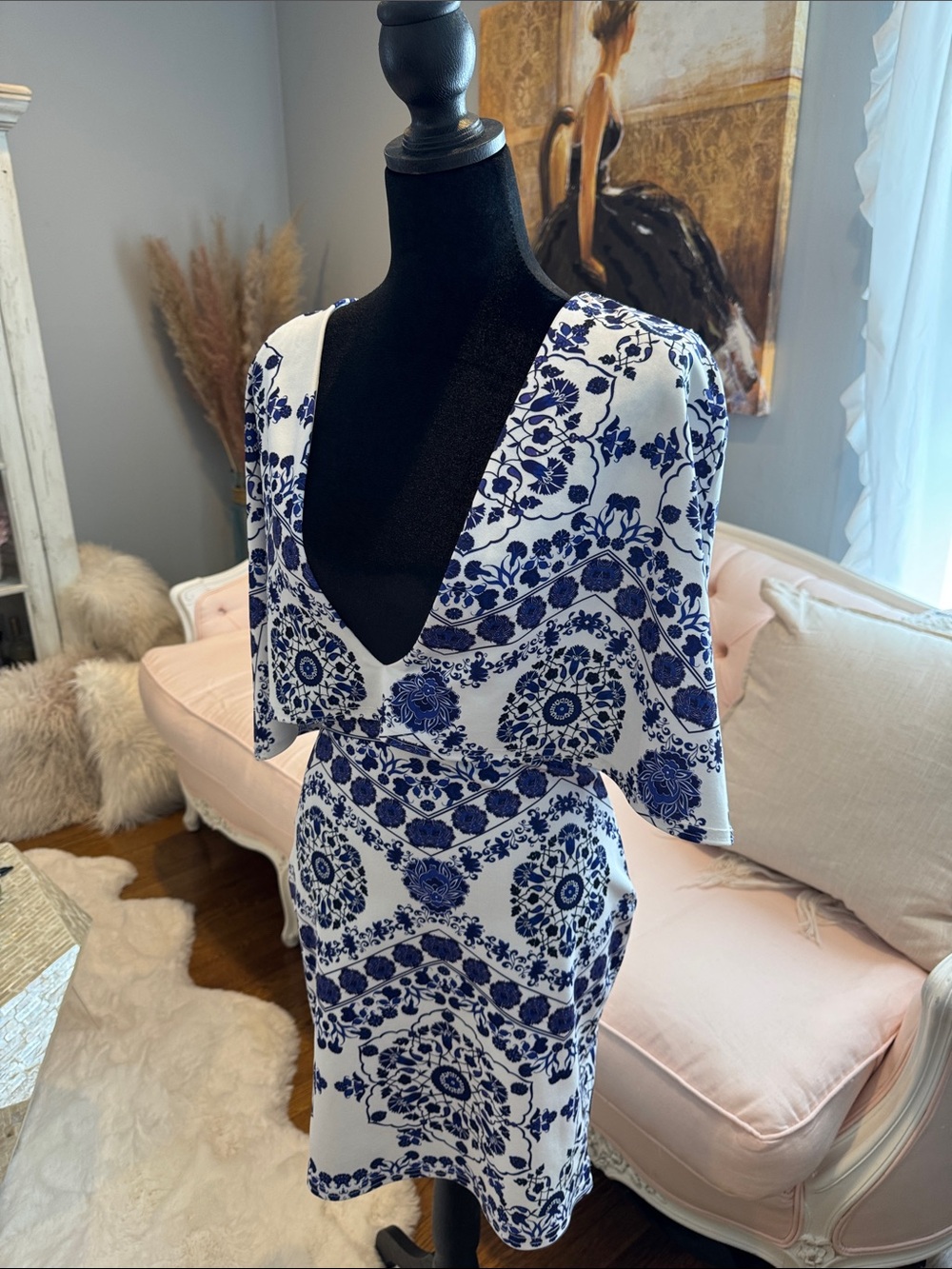 Missguided Blue and White Floral Mini Dress